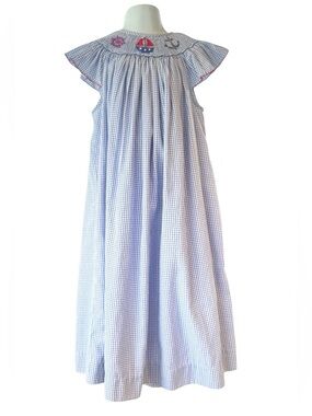 Be Mine Smocked Nautical Girls Bishop Blue/White Dress Sz.6
